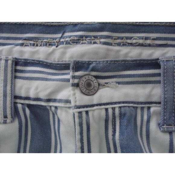 American Eagle Mom Jeans Womens Size 10L blue white striped high rise ankle - Picture 6 of 10